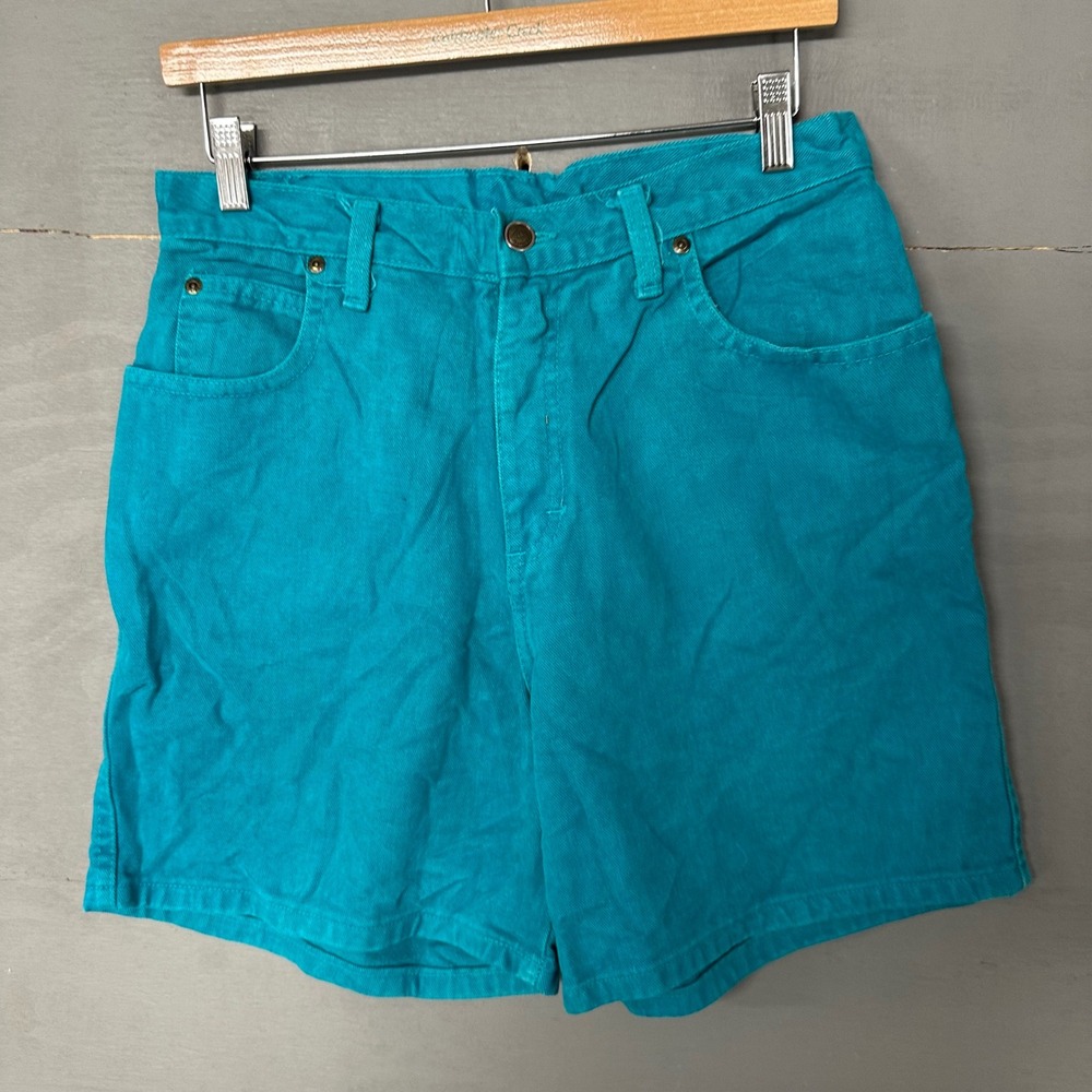 Zena Vintage High Waisted Denim Shorts Teal Turquoise‎ Blue Green Womens 12 90s